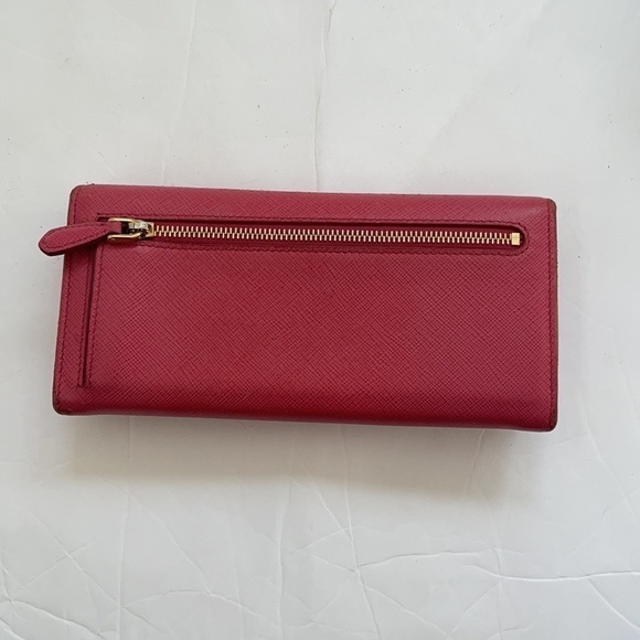 Prada Coral pink/ Peonia gold trim Saffiano leather long wallet - Picture 2 of 13